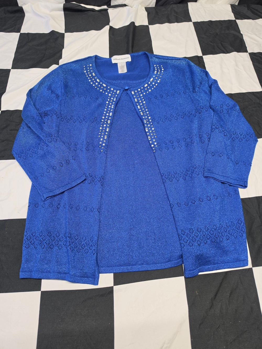 Alfred Dunner Cobalt Blue Knit Cardigan with Gem Trim